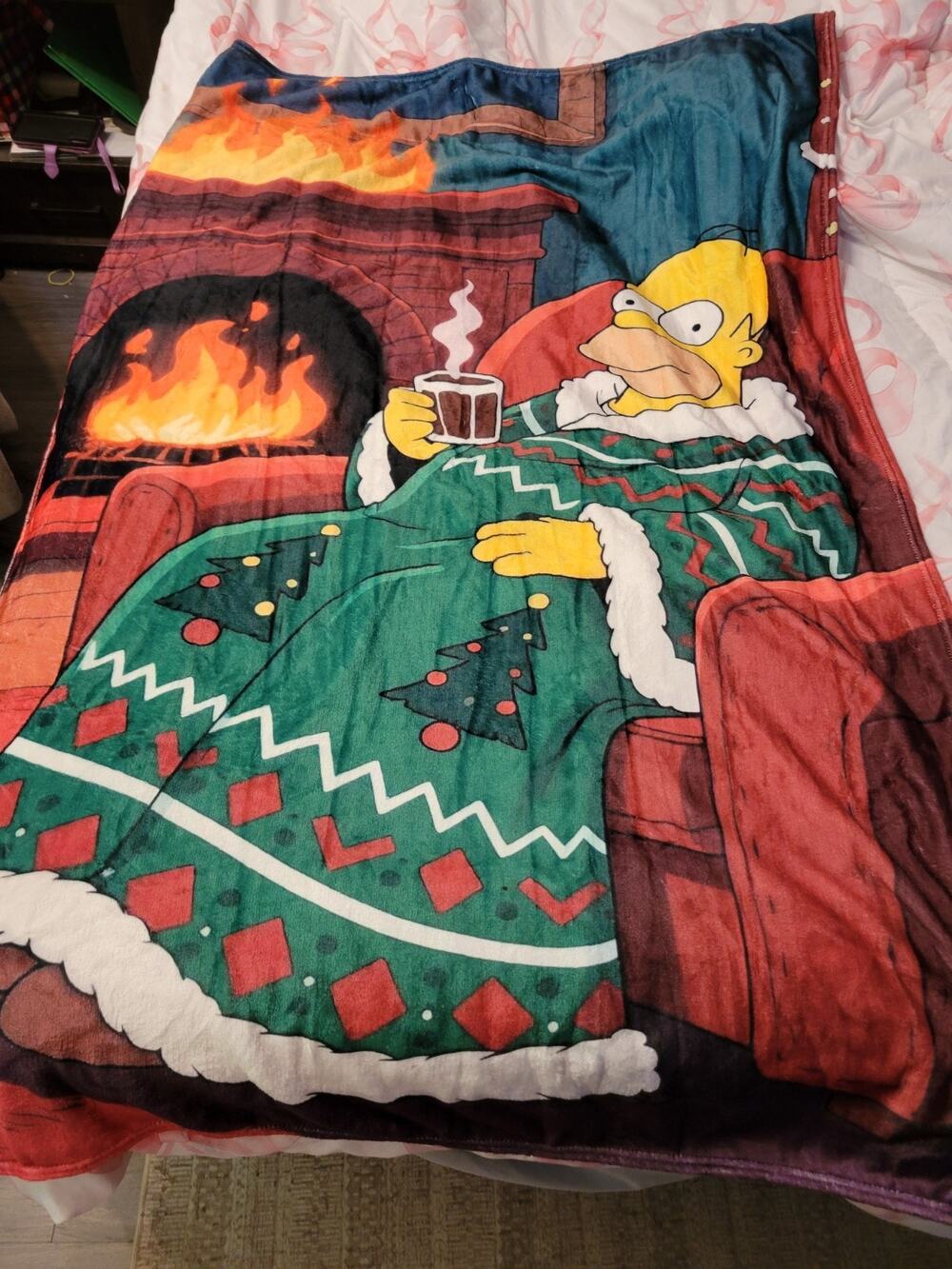 Homer Simpson Small Throw Soft Blanket Christmas Fireplace